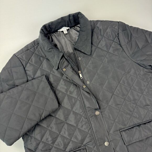 Time and Tru Quilted Barn Jacket Coat Black XL 16-18 Corduroy Collar Midweight - Picture 5 of 14